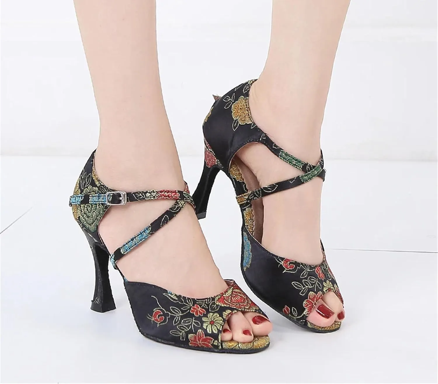 Women's Latin Dance Training Shoes - Tango Salsa Rumba Ballroom Satin Heels, 5CM/2Inch Heel Height