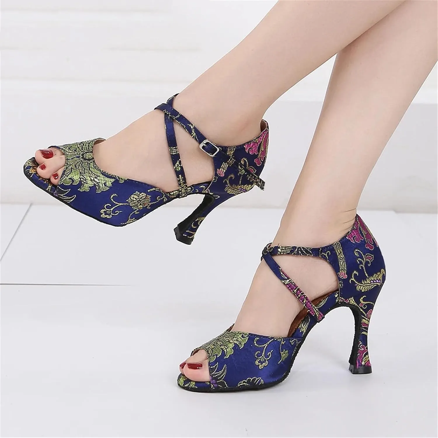 Women's Latin Dance Training Shoes - Tango Salsa Rumba Ballroom Satin Heels, 5CM/2Inch Heel Height