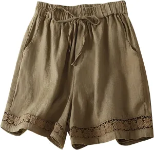 Womens Lightweight Shorts Casual Baggy Linen Shorts Trendy Short Pants Elastic Waist Drawstring Comfy Shorts Bottoms