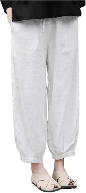 Womens Loose Harem Pants High Waist Casual Baggy Wide Leg Trousers Drawstring Breathable Beach Slacks with Pockets