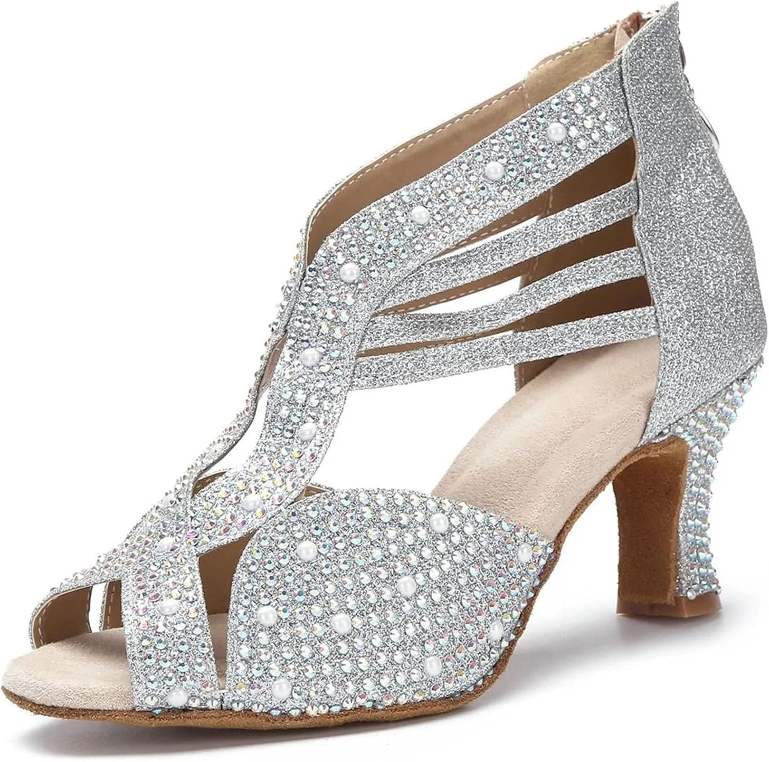 Women's Modern Latin Dance Shoes - Salsa Ballroom Indoor Soft Sole Sandals, 5CM/2Inch Heel Height