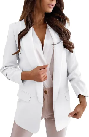 Womens Open Front Lightweight Casual Suit Jackets Fashion Long Sleeve Solid Color Business Oversized Blazer Coats