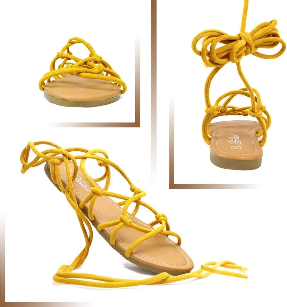 Women's Open Toe Lace Up Gladiator Flat SandalsSlip on Roman Sandals
