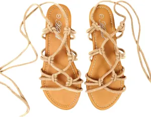 Women's Open Toe Lace Up Gladiator Flat SandalsSlip on Roman Sandals
