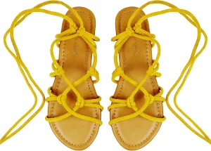 Women's Open Toe Lace Up Gladiator Flat SandalsSlip on Roman Sandals