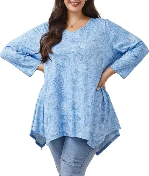 Womens Plus Size Tunic Tops 3/4 Sleeve Loose Fit Dressy Top Blouses Casual Floral Swing Fall Tunics for Leggings 1X-6X