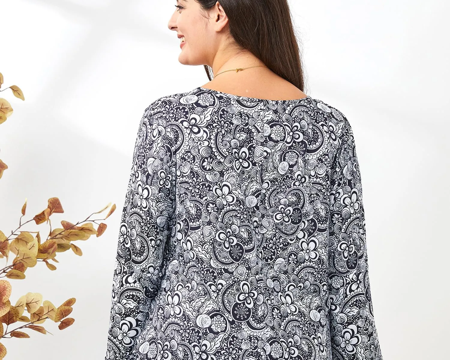 Womens Plus Size Tunic Tops 3/4 Sleeve Loose Fit Dressy Top Blouses Casual Floral Swing Fall Tunics for Leggings 1X-6X