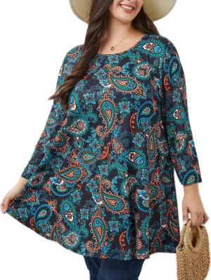 Womens Plus Size Tunic Tops 3/4 Sleeve Loose Fit Dressy Top Blouses Casual Floral Swing Fall Tunics for Leggings 1X-6X