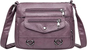 Womens Shoulder Handbag Heart Decor Crossbody Bag Solid Vintage PU Leather Shoulder Bag Versatile Women Pockets