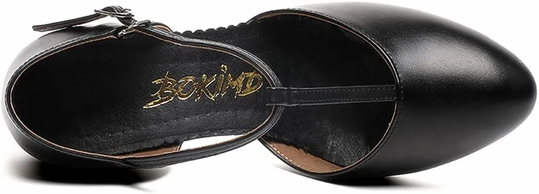 Womens T-Strap Latin Salsa Ballroom Dance Heels Black Character Shoes Prom Wedding Dress Pumps