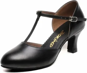 Womens T-Strap Latin Salsa Ballroom Dance Heels Black Character Shoes Prom Wedding Dress Pumps