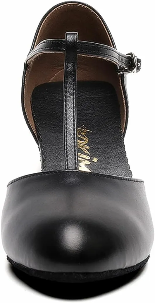 Womens T-Strap Latin Salsa Ballroom Dance Heels Black Character Shoes Prom Wedding Dress Pumps