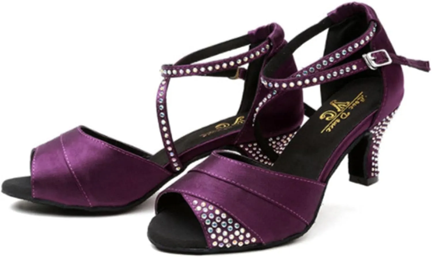Women's Tango/Ballroom/Latin Dance Dancing Sandals Shoes, Satin Dance Shoes, with Rhinestones (Color : Purple 7.5cm, Size : 8)