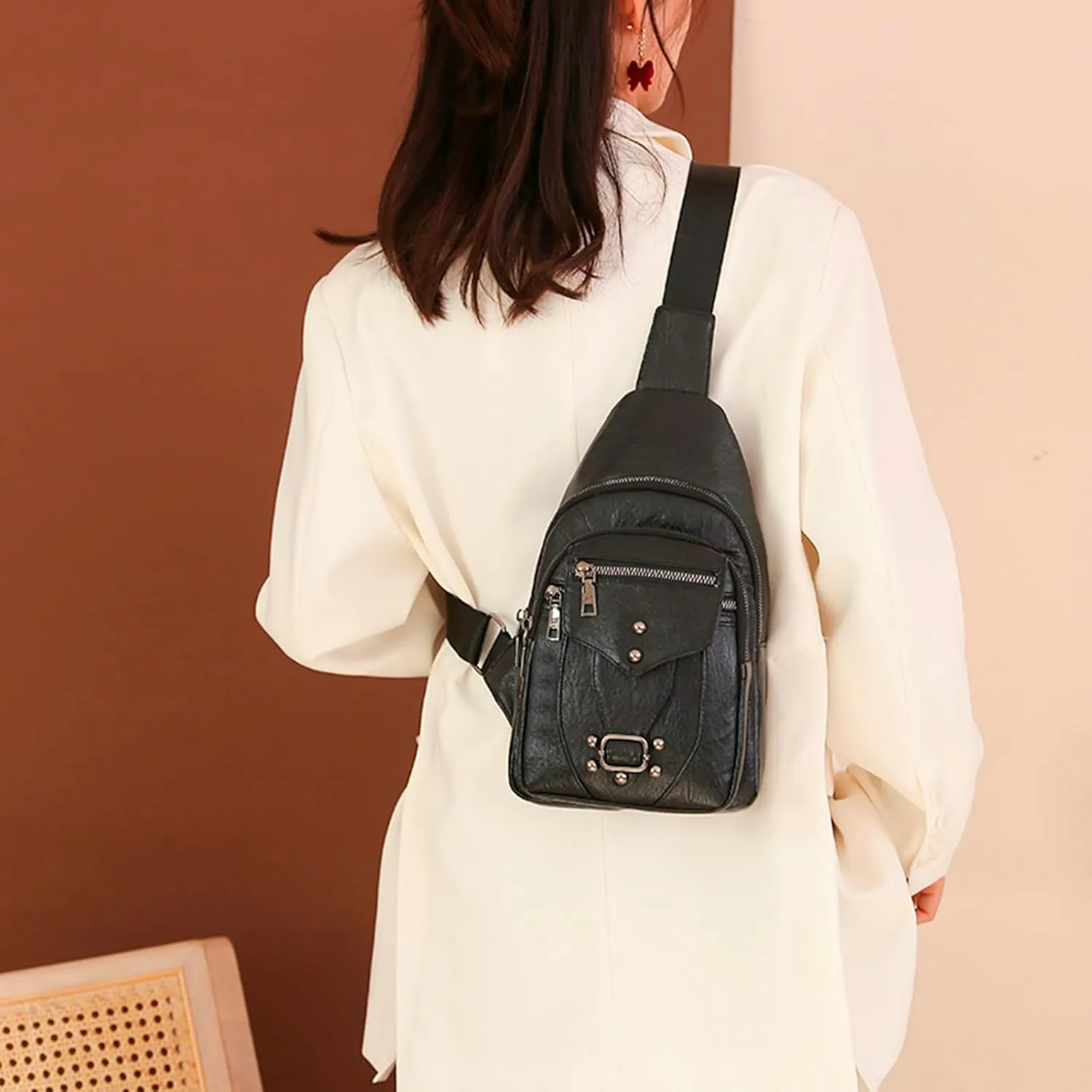 Women's Waterproof Crossbody Purses Multi Pocket Crossbody Purses Shoulder Handbags Waterproof Backpack(Black)