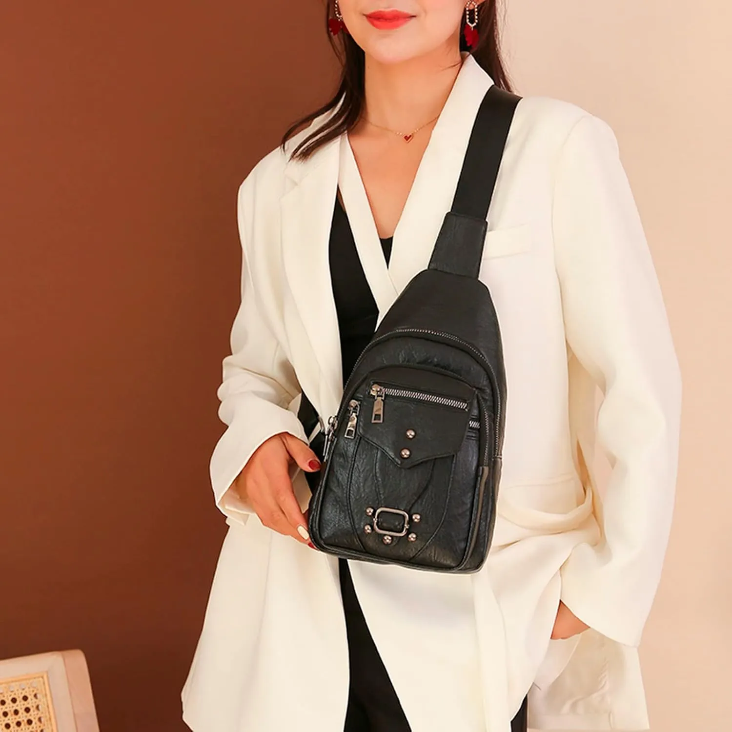 Women's Waterproof Crossbody Purses Multi Pocket Crossbody Purses Shoulder Handbags Waterproof Backpack(Black)