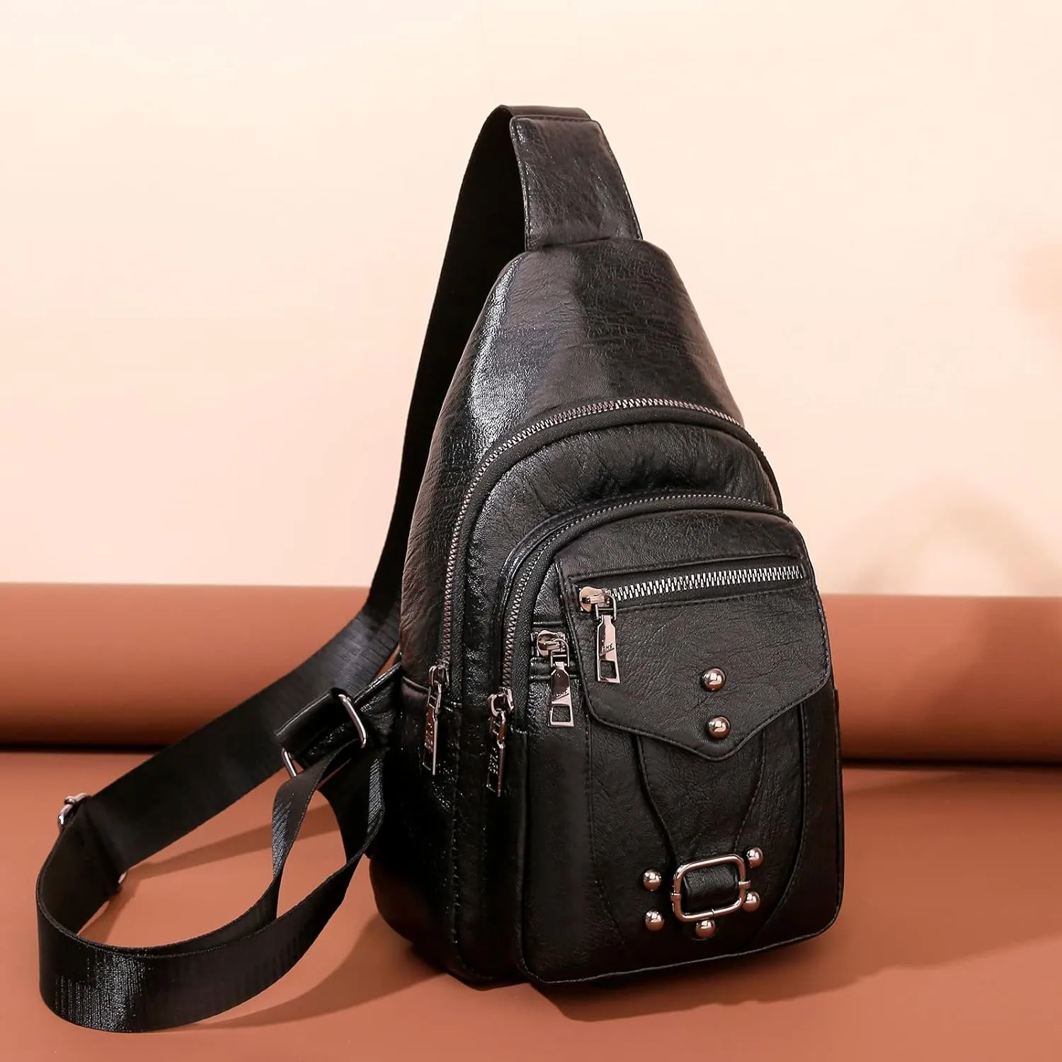 Women's Waterproof Crossbody Purses Multi Pocket Crossbody Purses Shoulder Handbags Waterproof Backpack(Black)