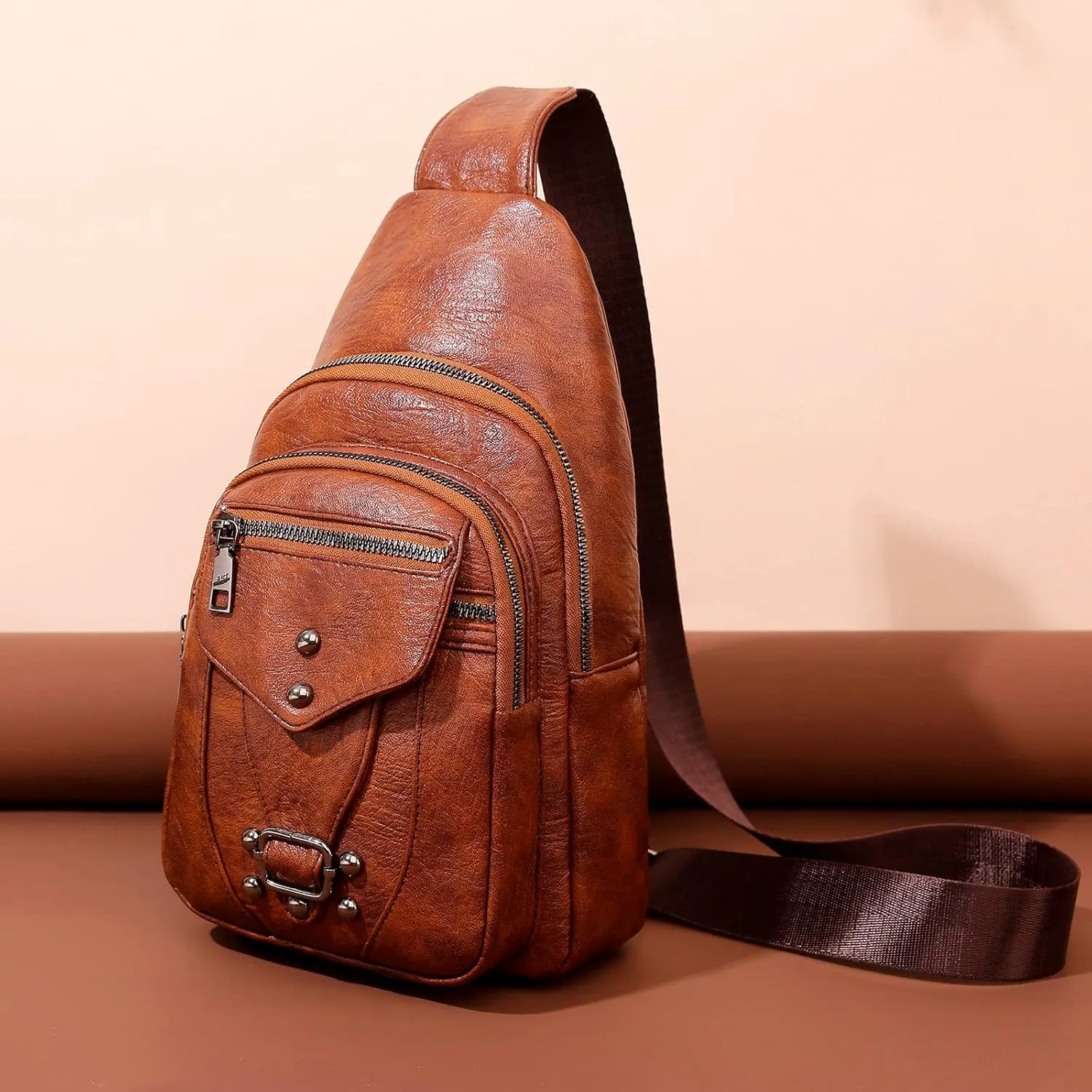 Women's Waterproof Crossbody Purses Multi Pocket Crossbody Purses Shoulder Handbags Waterproof Backpack(Brown)