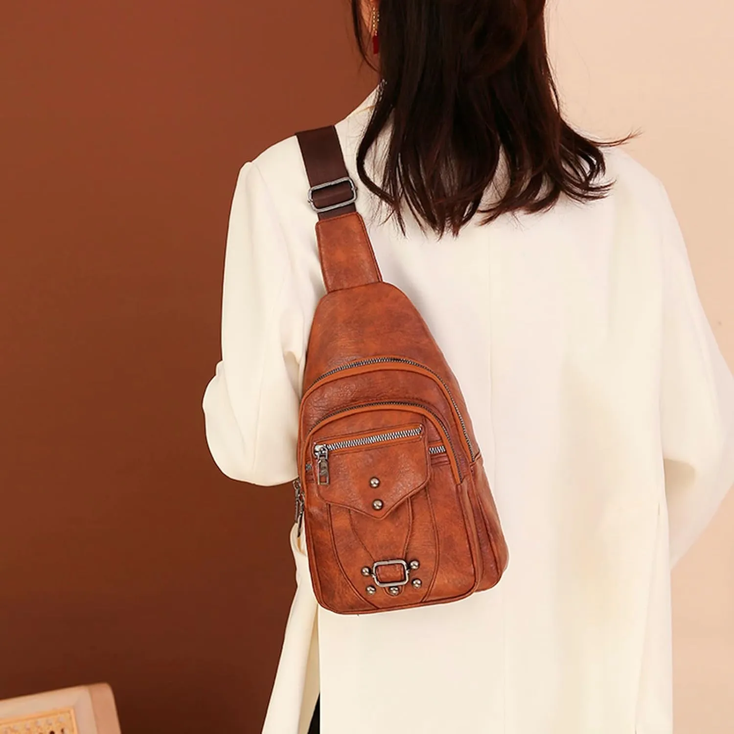 Women's Waterproof Crossbody Purses Multi Pocket Crossbody Purses Shoulder Handbags Waterproof Backpack(Brown)
