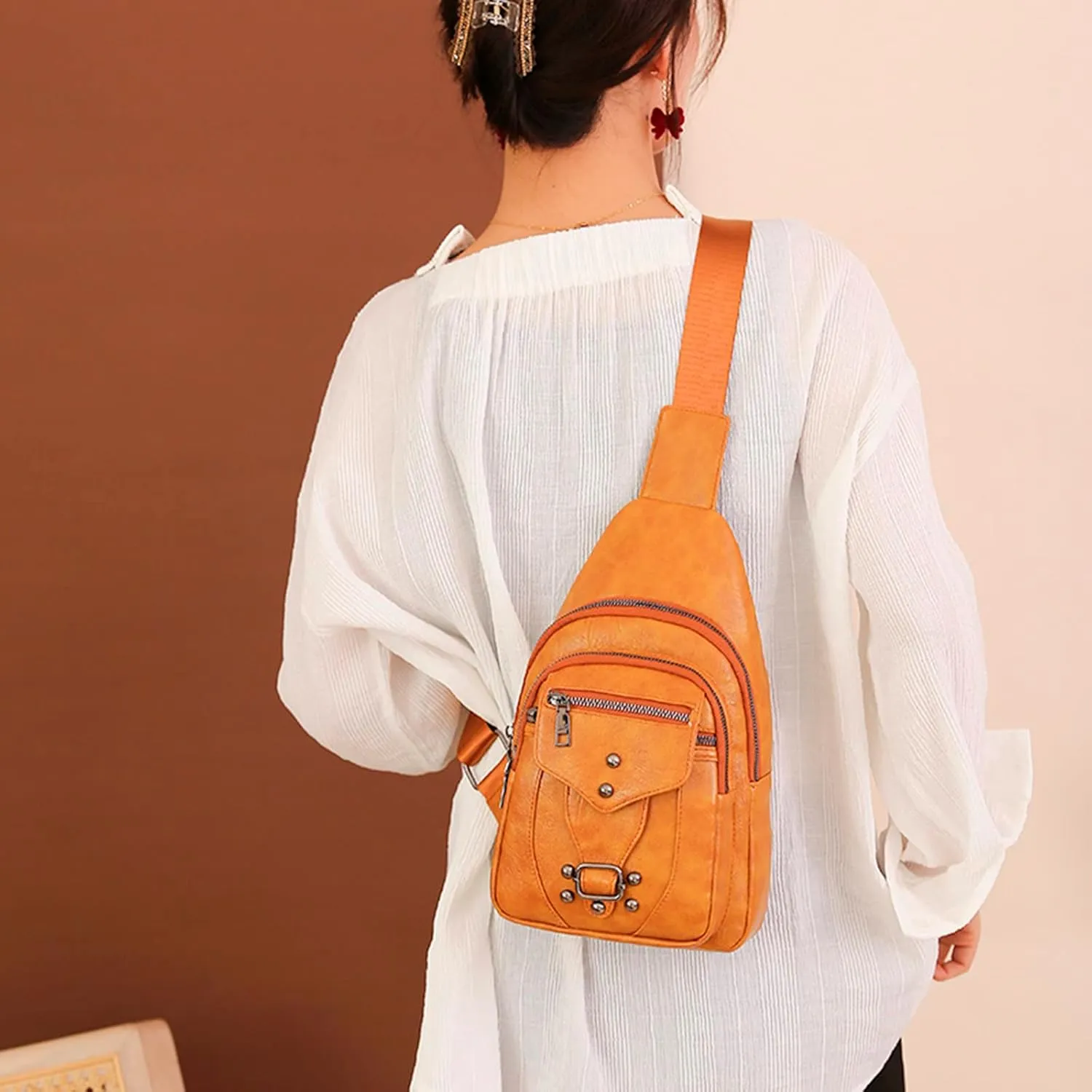 Women's Waterproof Crossbody Purses Multi Pocket Crossbody Purses Shoulder Handbags Waterproof Backpack(Yellow)