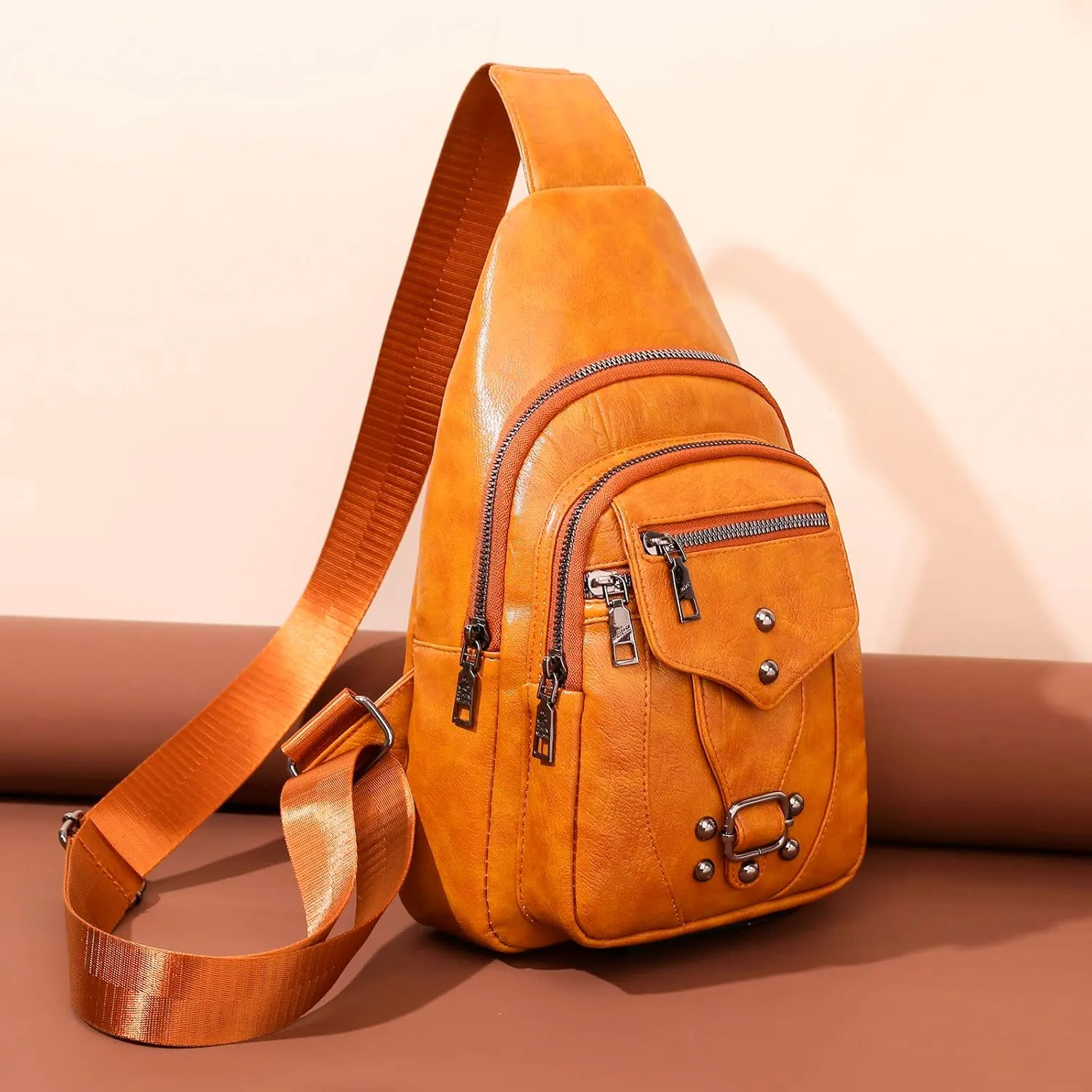 Women's Waterproof Crossbody Purses Multi Pocket Crossbody Purses Shoulder Handbags Waterproof Backpack(Yellow)