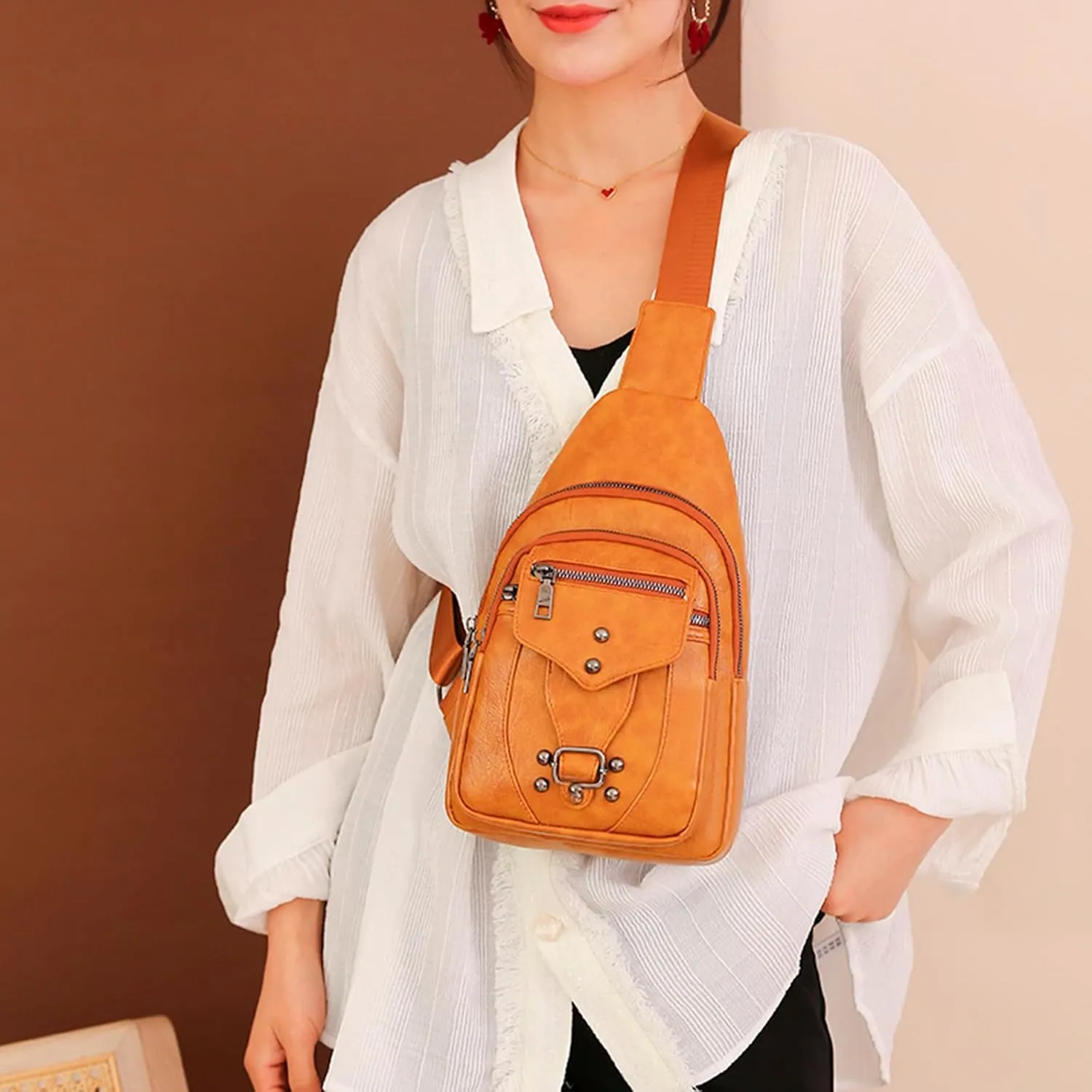 Women's Waterproof Crossbody Purses Multi Pocket Crossbody Purses Shoulder Handbags Waterproof Backpack(Yellow)