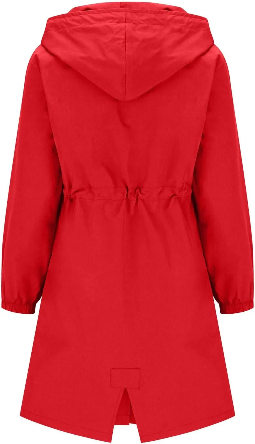 Womens Waterproof Hooded Trench Coats Button down Long Sleeve Rain Jackets Lightweight Outdoor Raincoats Windbreaker