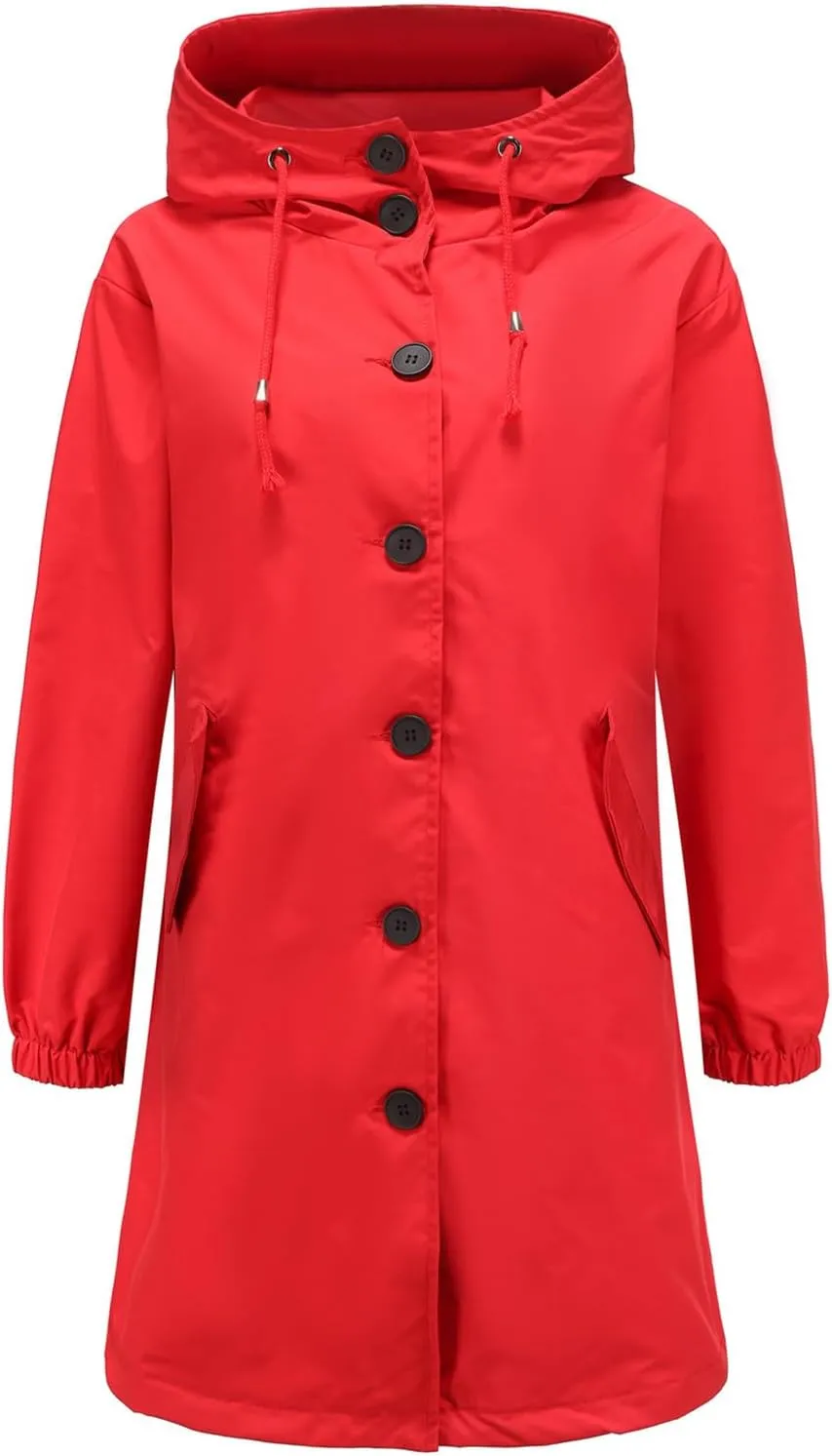 Womens Waterproof Hooded Trench Coats Button down Long Sleeve Rain Jackets Lightweight Outdoor Raincoats Windbreaker