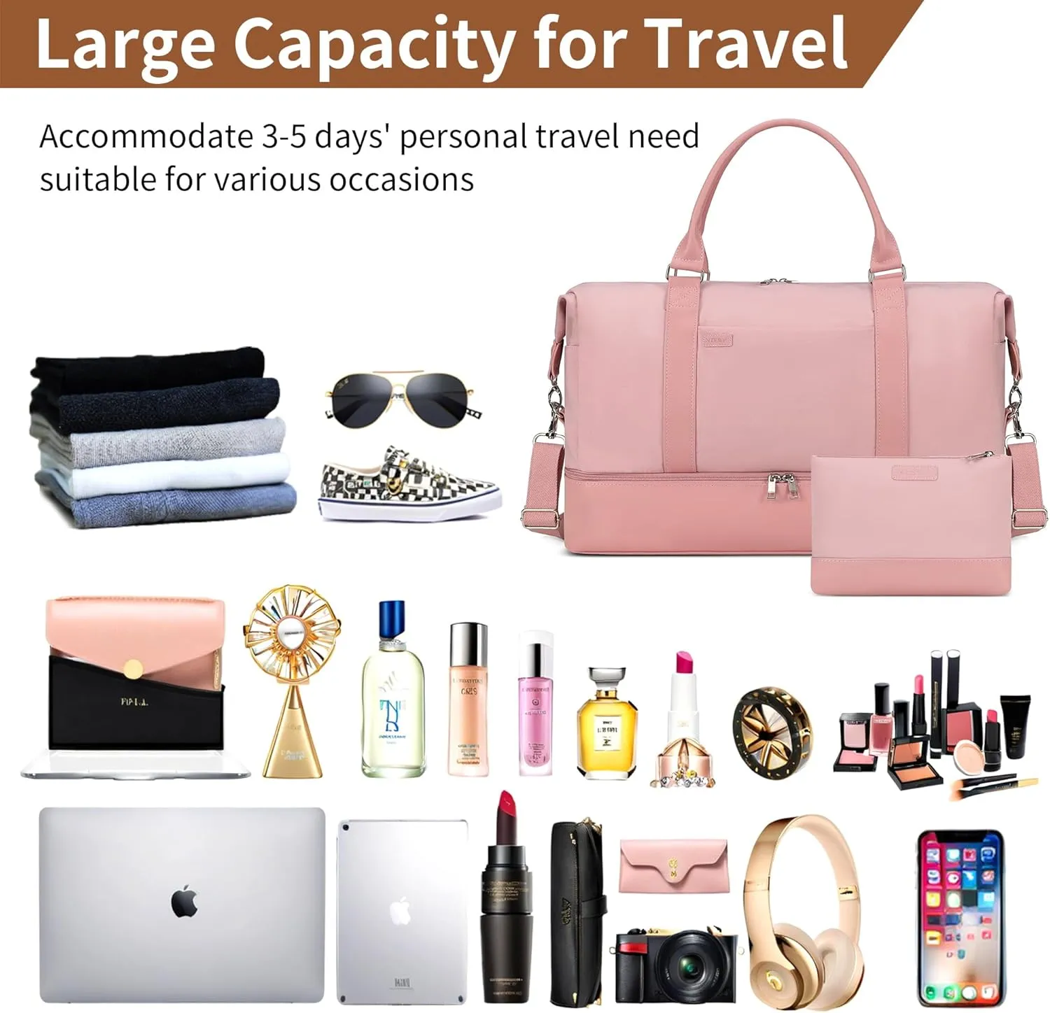 Women's Weekender bag Travel Duffel Bag with Shoe Compartment 21-inch Airline-Approved Carry-On, 2-Piece Canvas & Leather Overnight Bag Set Personal Item Luggage