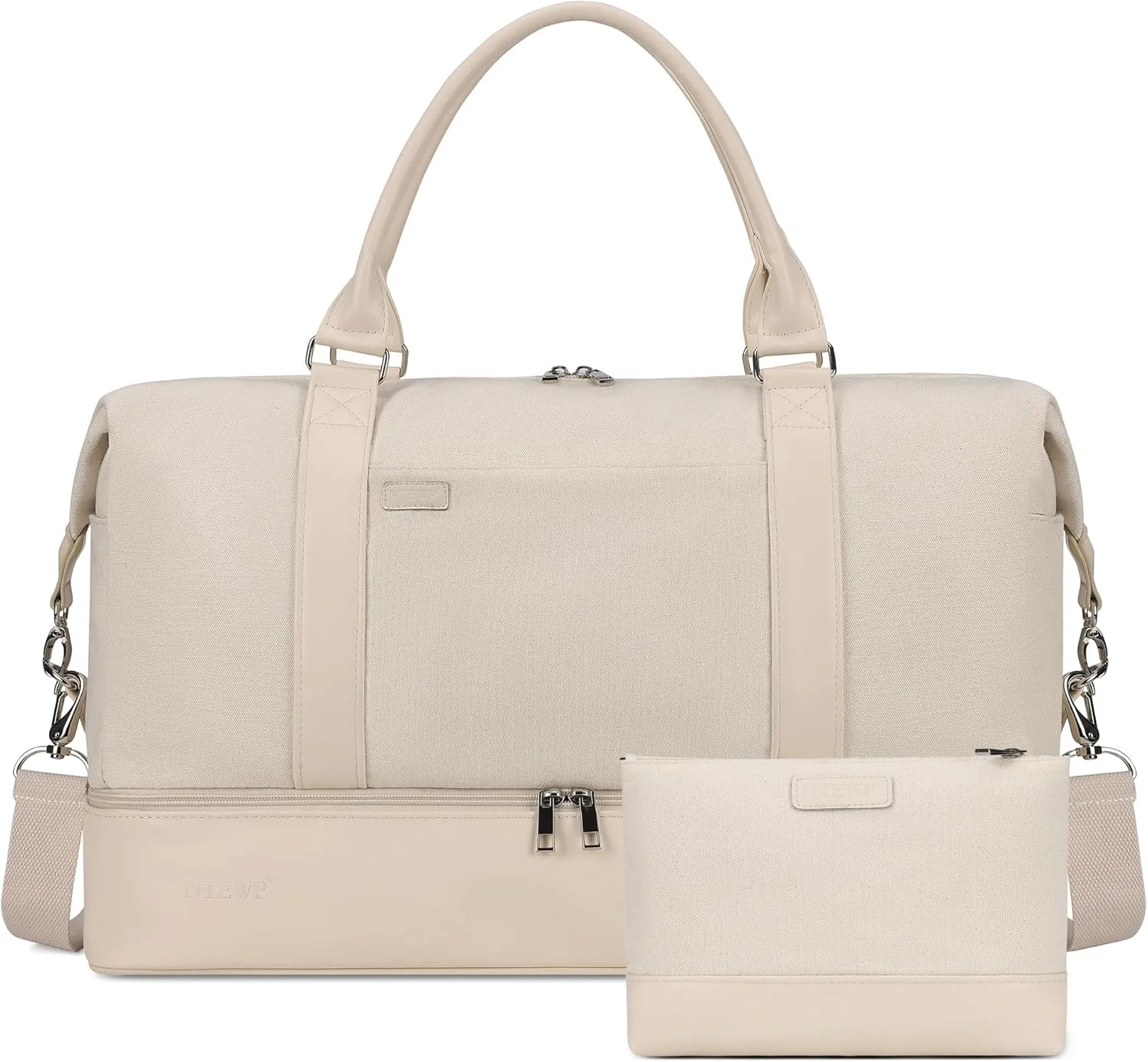 Women's Weekender bag Travel Duffel Bag with Shoe Compartment 21-inch Airline-Approved Carry-On, 2-Piece Canvas & Leather Overnight Bag Set Personal Item Luggage