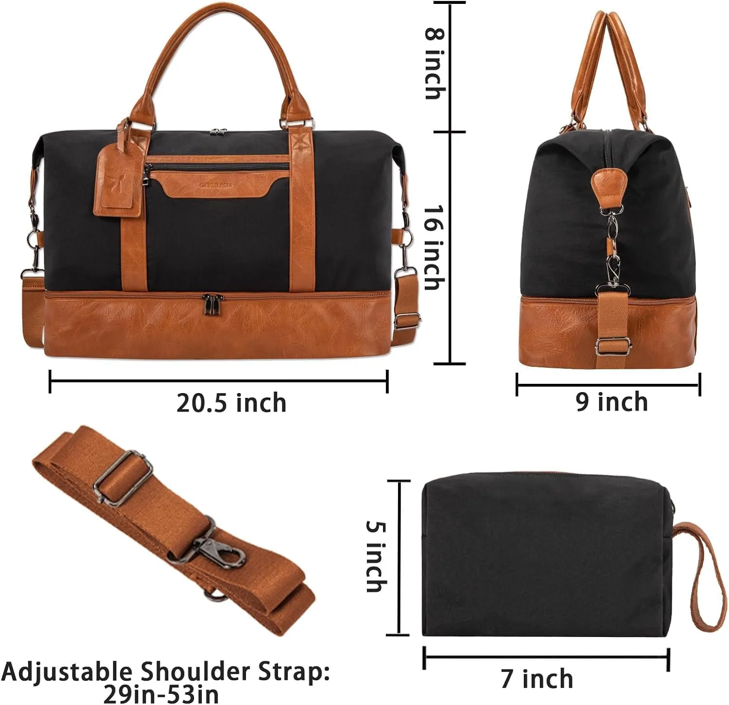 Women's Weekender bag Travel Duffel Bag with Shoe Compartment 21-inch Airline-Approved Carry-On, 2-Piece Canvas & Leather Overnight Bag Set Personal Item Luggage
