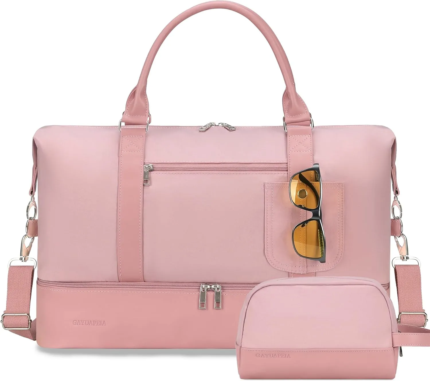 Women's Weekender bag Travel Duffel Bag with Shoe Compartment 21-inch Airline-Approved Carry-On, 2-Piece Canvas & Leather Overnight Bag Set Personal Item Luggage
