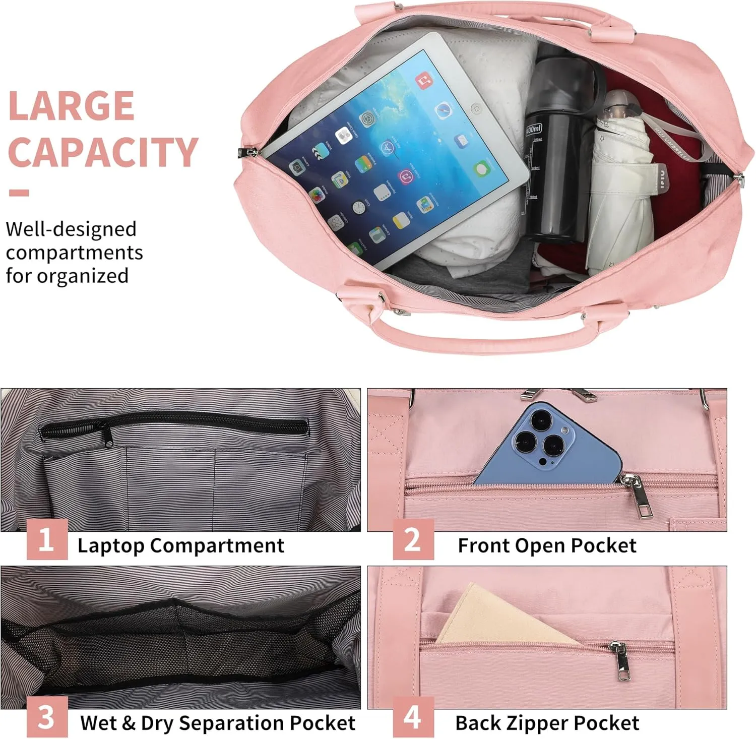 Women's Weekender bag Travel Duffel Bag with Shoe Compartment 21-inch Airline-Approved Carry-On, 2-Piece Canvas & Leather Overnight Bag Set Personal Item Luggage