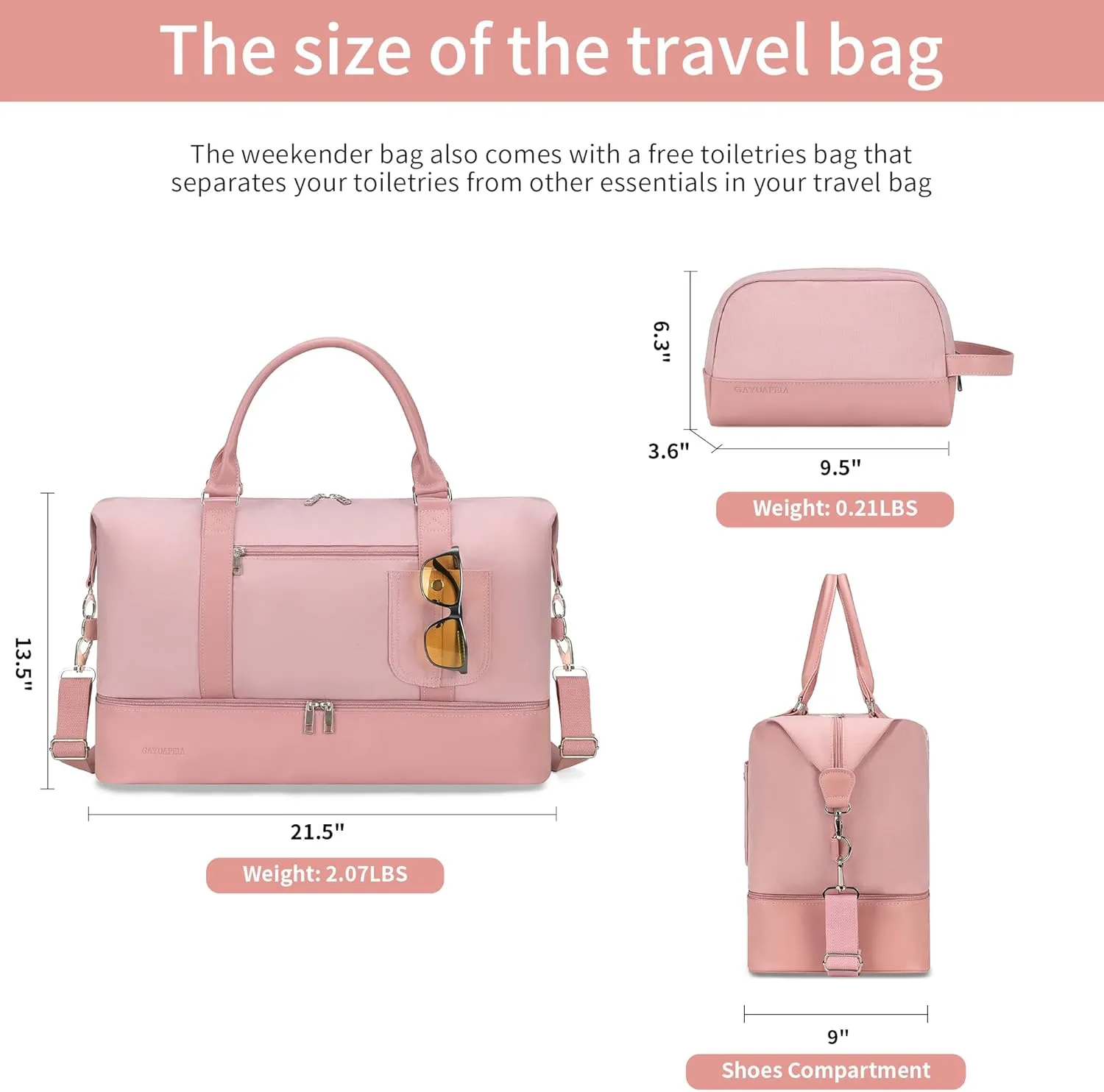 Women's Weekender bag Travel Duffel Bag with Shoe Compartment 21-inch Airline-Approved Carry-On, 2-Piece Canvas & Leather Overnight Bag Set Personal Item Luggage