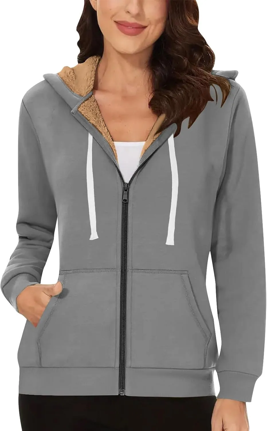 Womens Zipper Hoodies Warm Fleece Zip Jackets for Women Full Zip Up Sweatshirts Hoodie, Fleece Lined Jacket, Winter