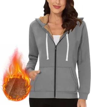 Womens Zipper Hoodies Warm Fleece Zip Jackets for Women Full Zip Up Sweatshirts Hoodie, Fleece Lined Jacket, Winter
