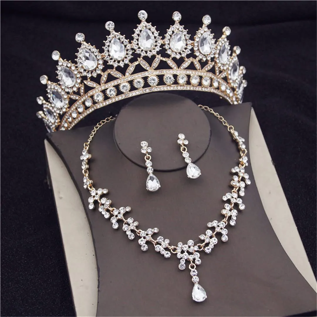 Wvapzxx Violet Crystal Bridal Jewelry Sets Tiaras Earrings Necklaces Set For Women Wedding Party Crown Necklaces Earring Set