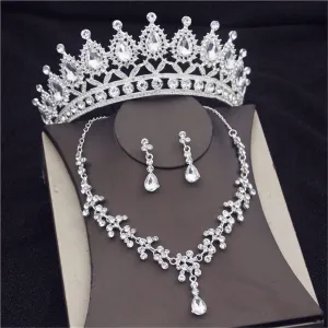 Wvapzxx Violet Crystal Bridal Jewelry Sets Tiaras Earrings Necklaces Set For Women Wedding Party Crown Necklaces Earring Set