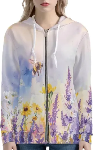 Xoenoiee 3d Print Women Zip Up Hoodies Sweatshirt Jacket Long Sleeve Shirts Streetwear Pullover Tops With Pocket