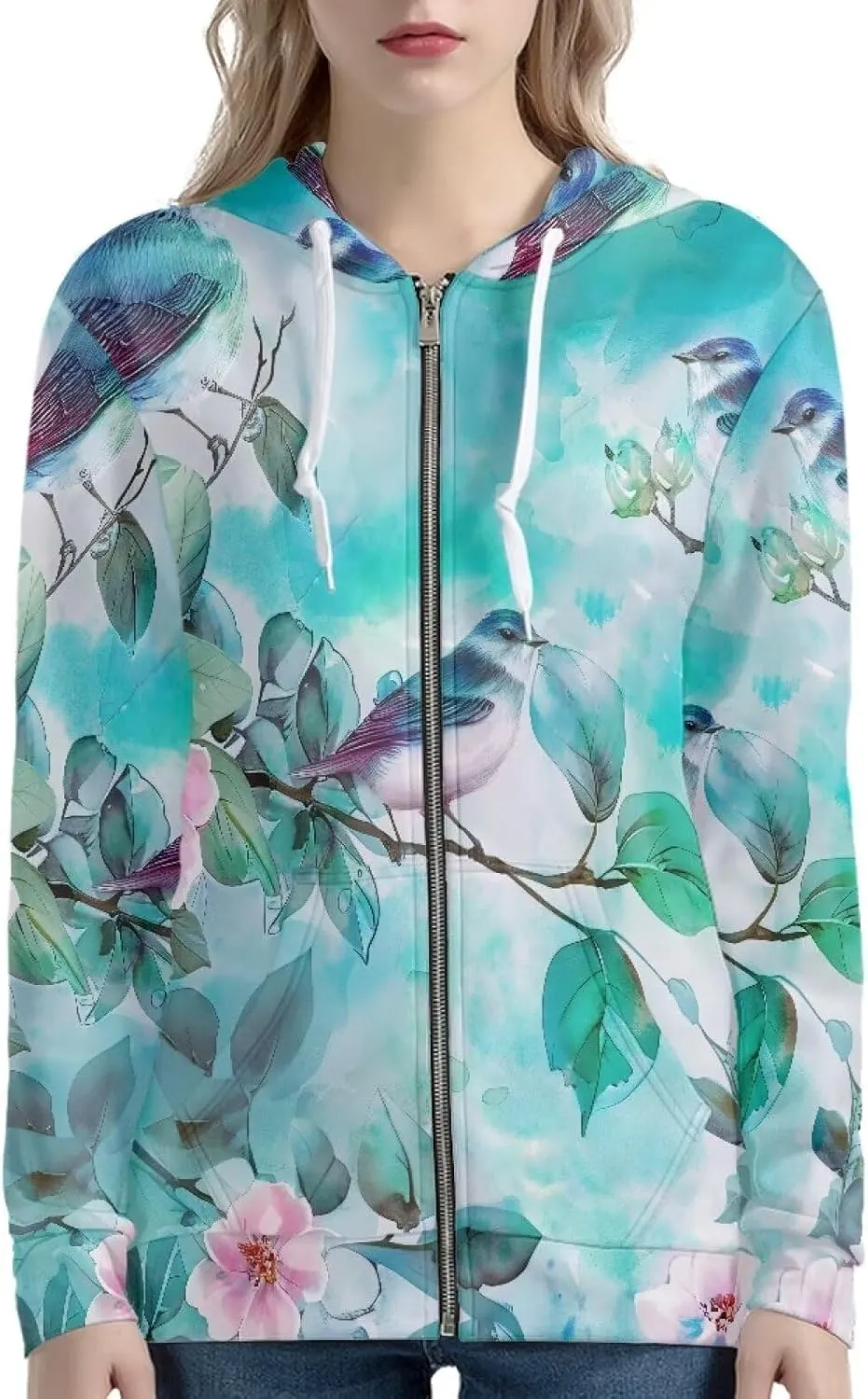 Xoenoiee 3d Print Women Zip Up Hoodies Sweatshirt Jacket Long Sleeve Shirts Streetwear Pullover Tops With Pocket