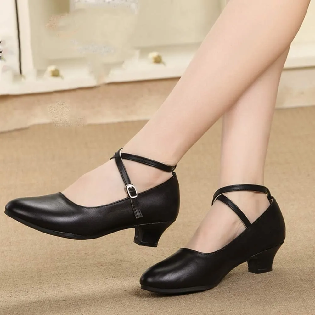 YKXLM Leather Closed Toe Ballroom Dance Shoes Women Character Shoes Dance Pumps,DYZPHRD
