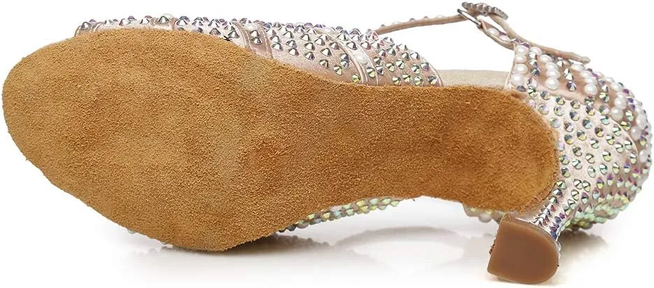 YKXLM Rhinestones Ballroom Dance Shoes Women Latin Salsa Dance Shoes T-Strap,Model L431
