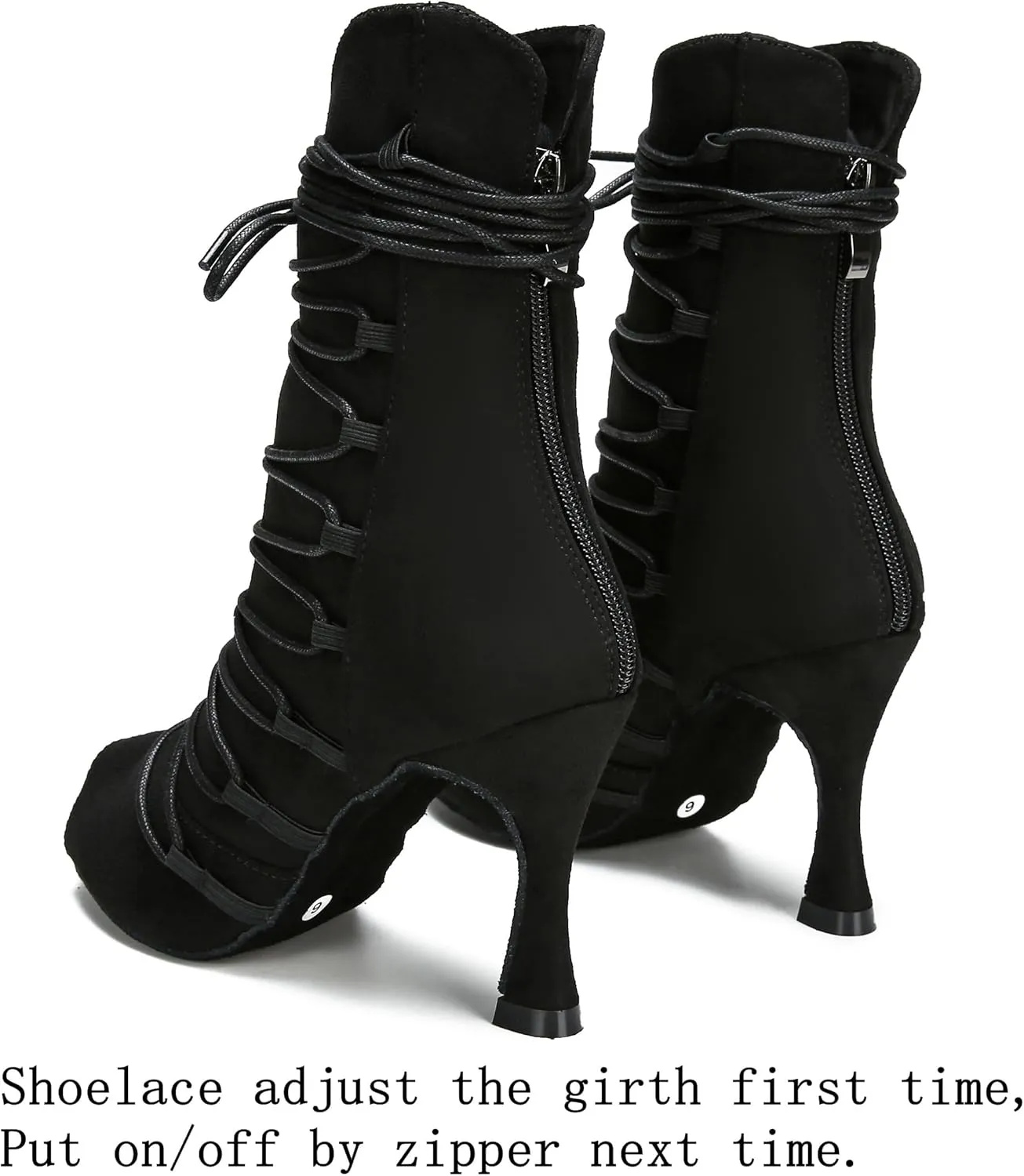 YYTing Ballroom Dance Shoes Women Boots Latin Salsa Pole Professional Dancer 3.5 inch Heel YT329