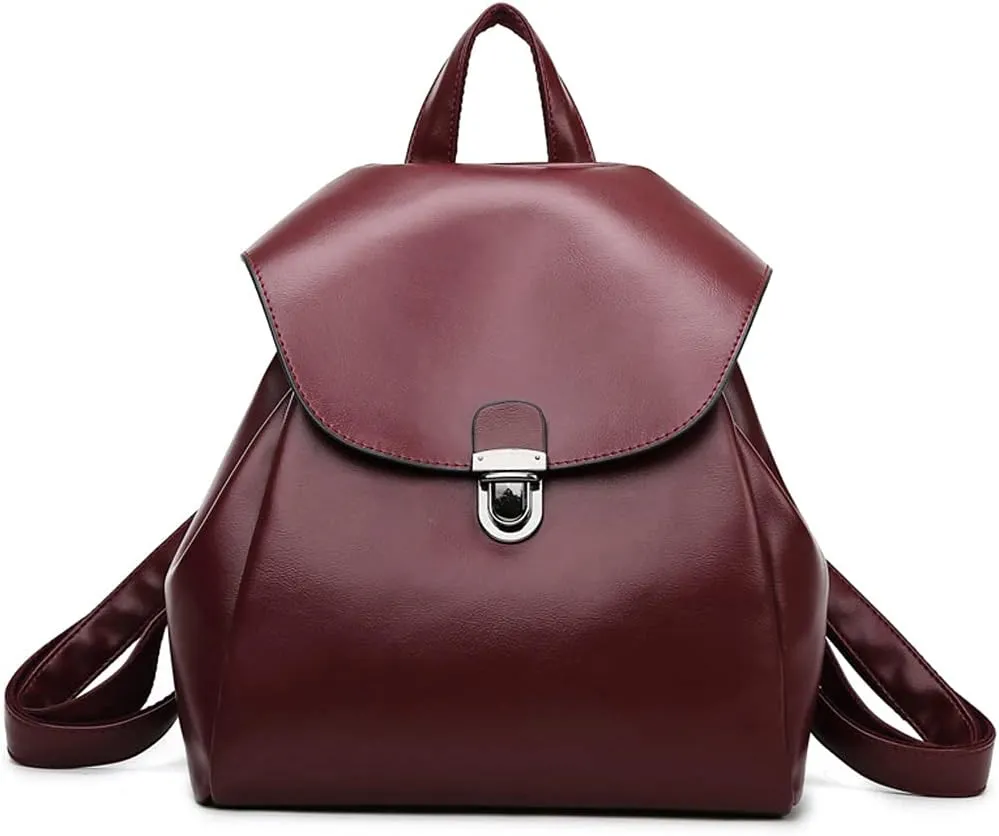 ZiMing Backpacks for Women Flap Backpacks Faux Leather Satchel Bag Snap Lock Shoulder Bags Purse Casual Ladies Daypack Purse-Red