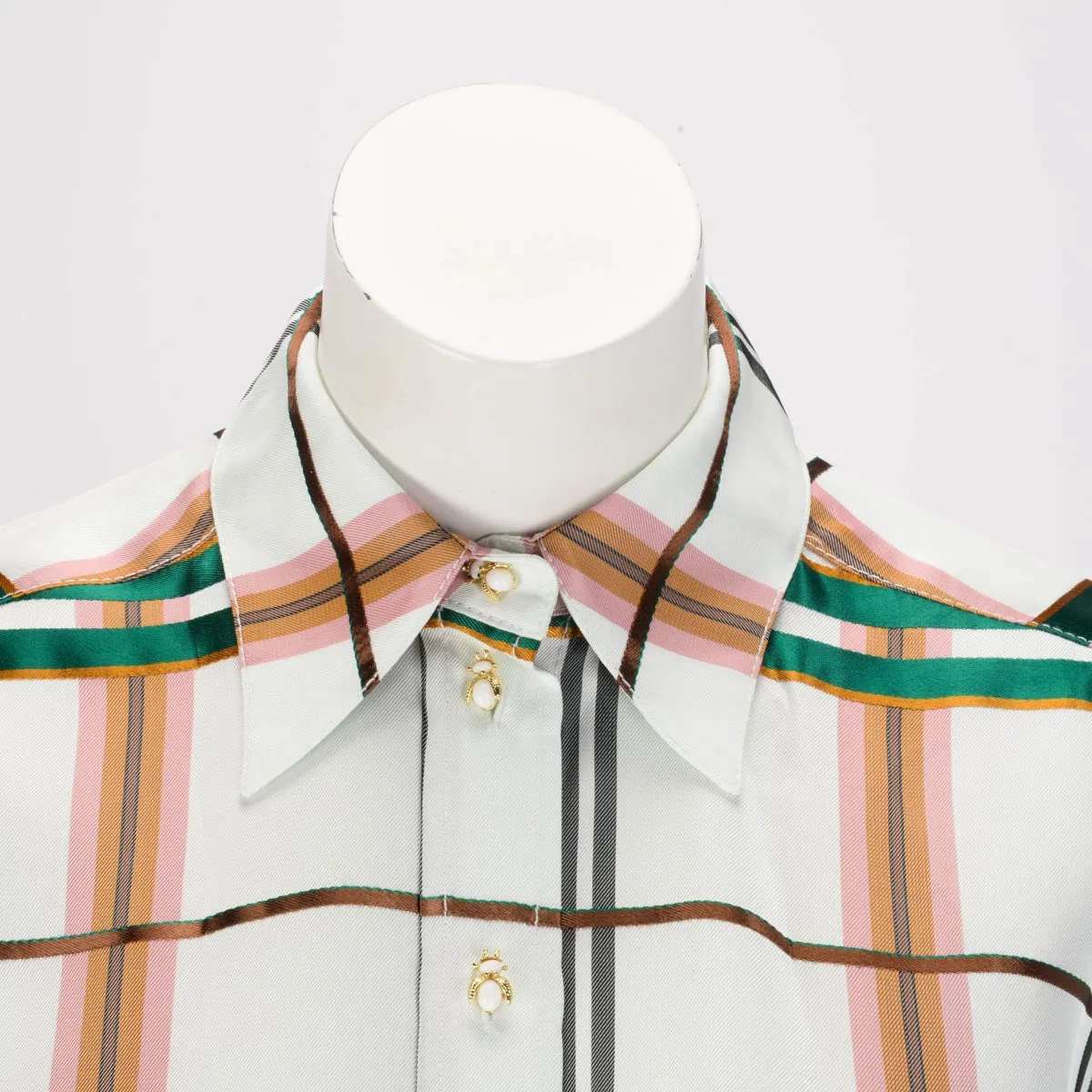 Zimmermann White Satin Check Dancer Body Shirt
