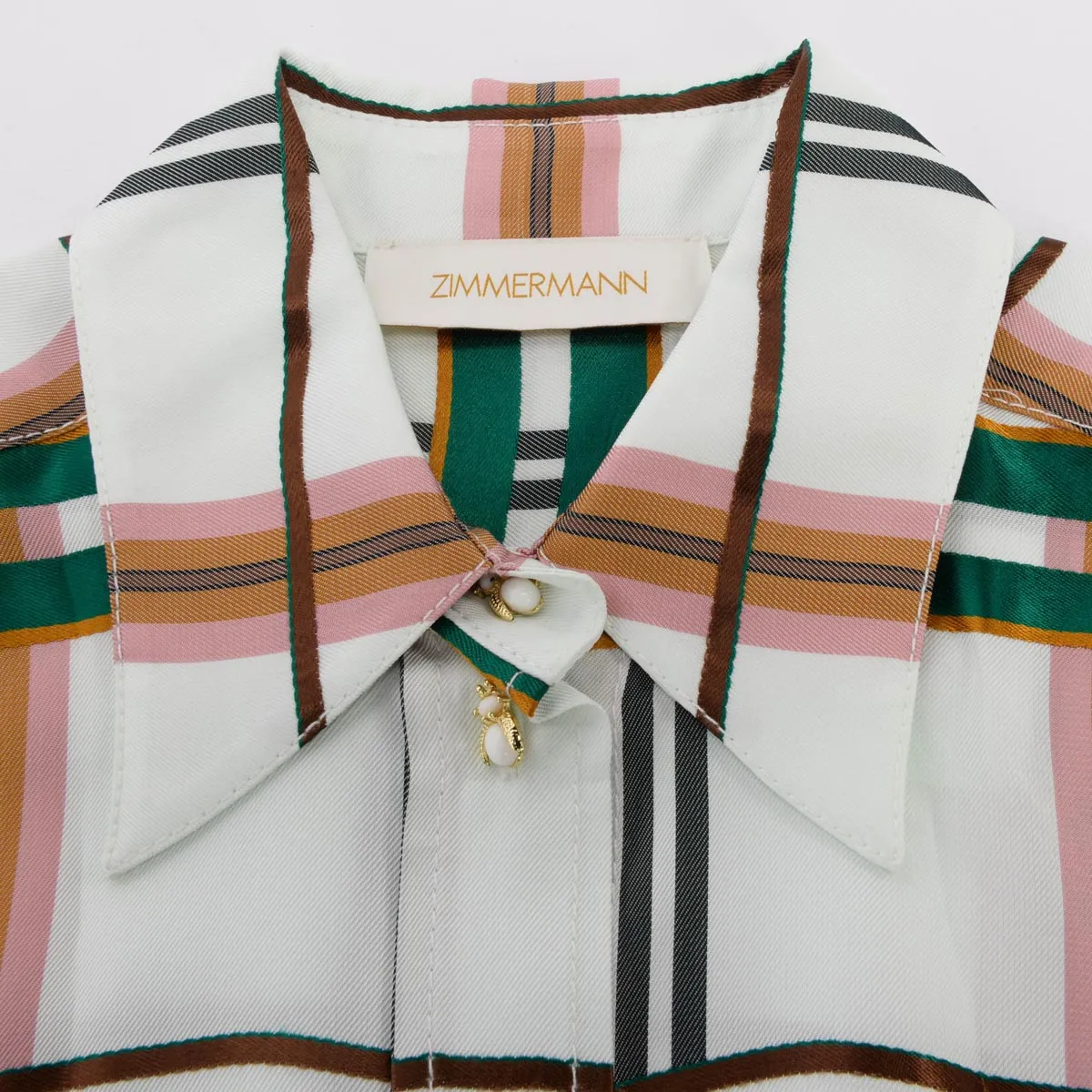 Zimmermann White Satin Check Dancer Body Shirt