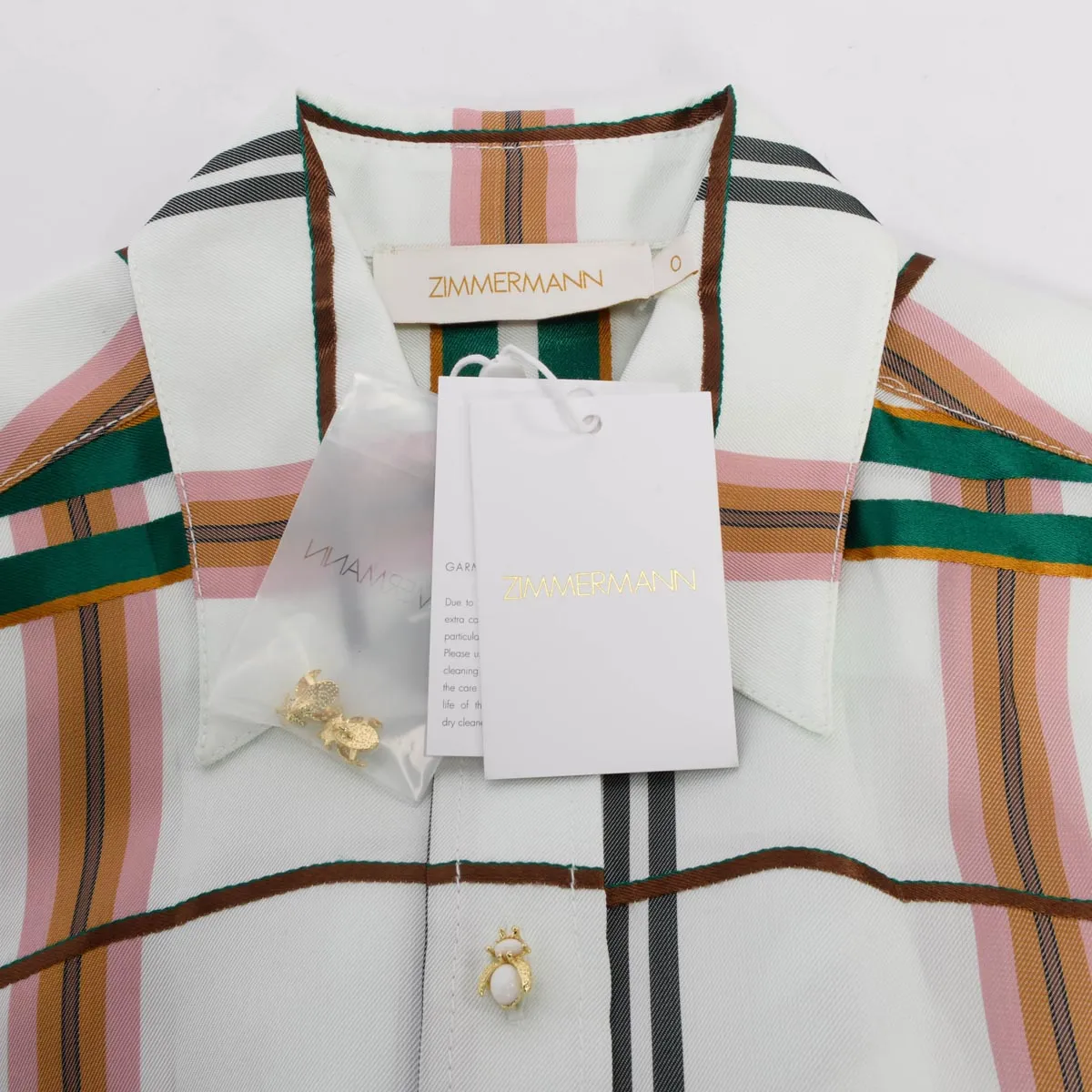 Zimmermann White Satin Check Dancer Body Shirt
