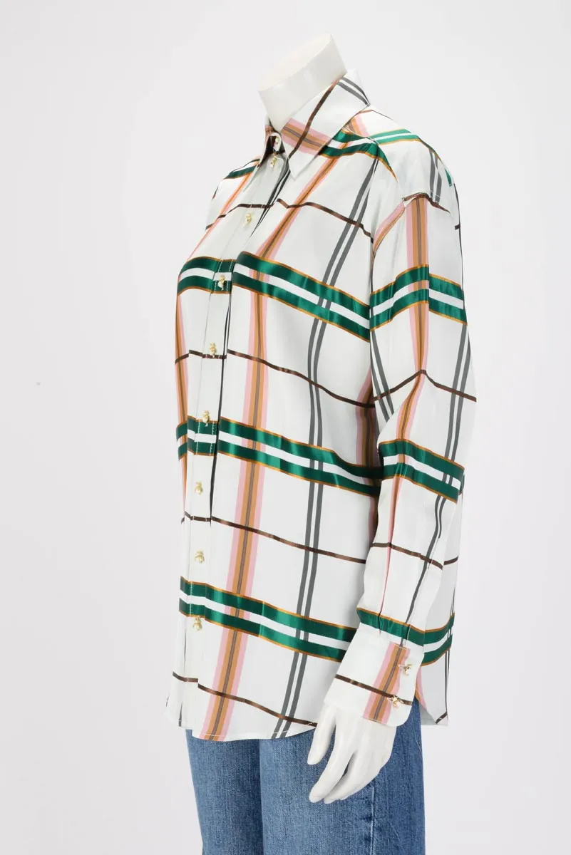 Zimmermann White Satin Check Dancer Body Shirt